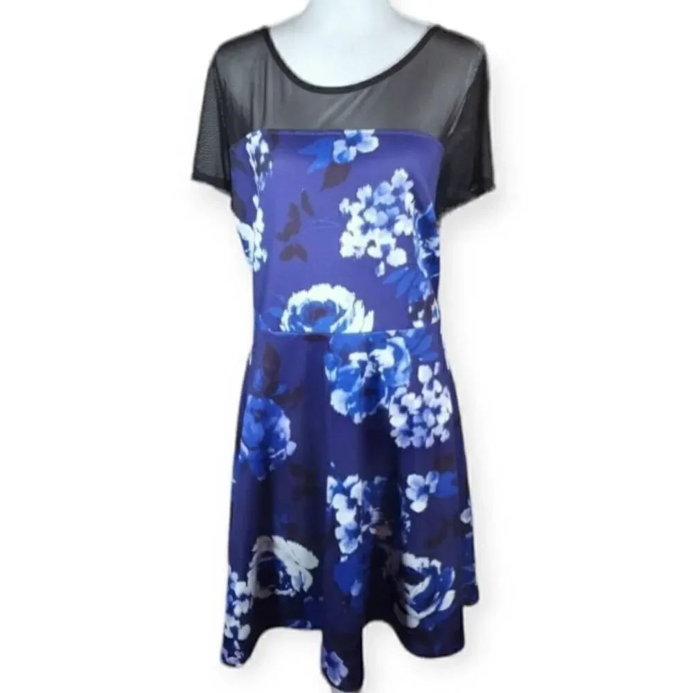 PINK CLOVE BLUE WHITE FLORAL & BLACK DRESS SZ.20 EUC.